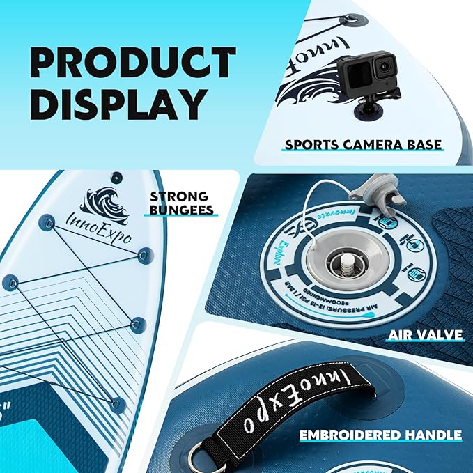 InnoExpo Inflatable Stand Up Paddle Boards with Premium Accessories, Wide Stable SUP Paddle Board Design, Non-Slip Comfort Deck for Youth & Adults