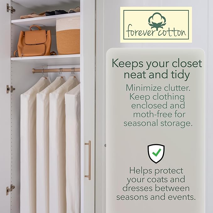 Luxury Cotton Garment Storage Bag, 24x50 Inch, Breathable Washable Reusable, for Hanging Clothes Short Dresses Jackets Suits, Fits 3 Hangers, Zipper Window (1, 24x50x3)