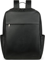 MASINTOR 15.6 inch PU Leather Laptop Backpack Purse for Women, Large College Casual Backpack Travel Bag Black