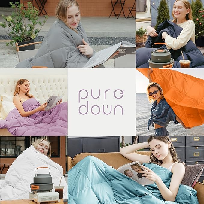 puredown® Soft Feather Down Throw Blanket Lightweight Packable Couch Throw for Indoor and Outdoor Use, 50"X70",Lavender
