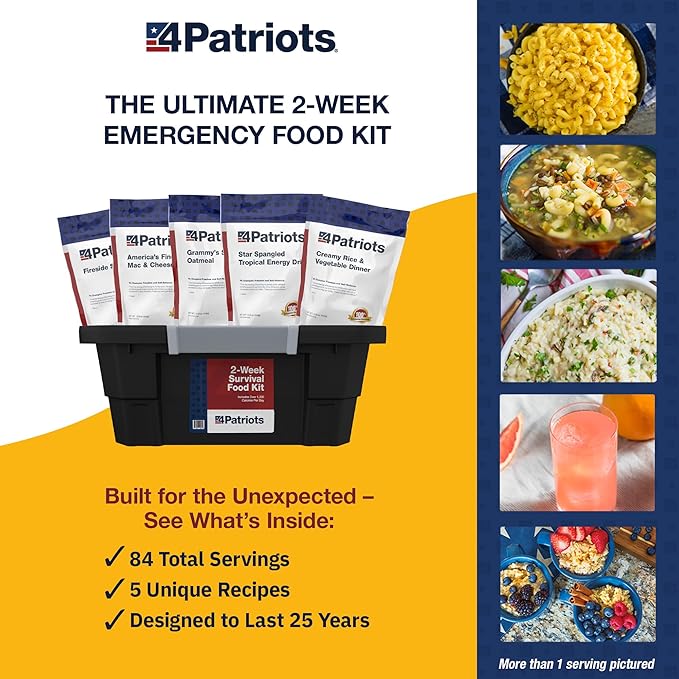 4Patriots 2-Week Survival Food Kit: Emergency Food Supply Designed to Last 25 Years, 84 Servings