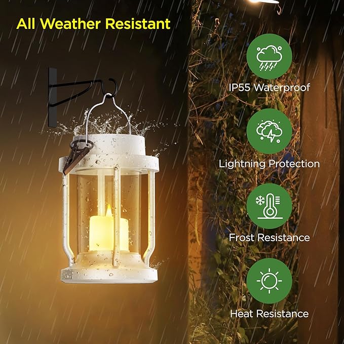Solar Lantern Outdoor & Indoor Use – Hanging Solar Lights with Realistic Flickering Flameless Candle, Weatherproof for Gardens, Patios, Trees, and Lawns (White, 2 Pack)