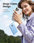 10000mAh Portable Charger, Slim Power Bank with Built-in Cables, Battery Pack 5 Outputs 2 Inputs LED Display Compatible with iPhone/Android & More (Blue)