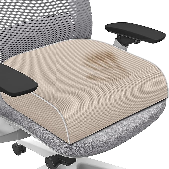 SweetSlubr Seat Cushion for Tailbone Pain Relief, Office Chair Cushion, Memory Foam Large Chair Cushion with Non-Slip Cover for Soft Support at Office Chair, Car Seat, Airplane Beige/Large