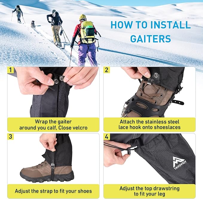 Gaiters for Hiking – Waterproof and Breathable Leg Gaiters for Women and Men Boots, Adjustable Lightweight Shoes Gaiters for Hunting, Hiking, Mountaineering, Snow Gaiters for Hiking Boots