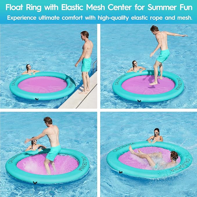 Round Floating Ring Inflatable Water Hammock Heavy Duty River Floats Lake Raft for Adults Tanning Pool Lounger Float Island Platform Pad Mat for Party