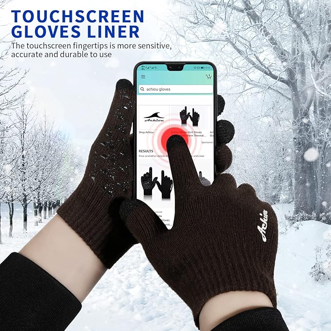 Achiou Winter Gloves, Glove for Men Women, Upgraded Touch Screen Texting Warm Running with Thermal Soft Knit Lining