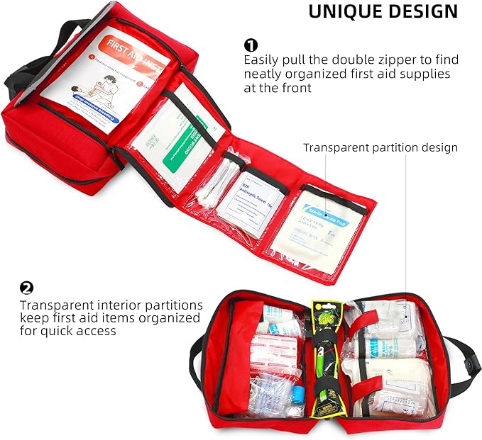 Kitgo First Aid Kits for Car, Trauma Kit with 218 Pcs Medical Supplies, Medical Kit for Car, Home, Camping, Hiking, Adventure