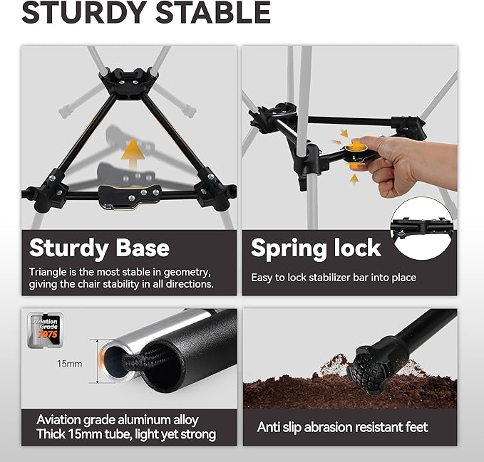 MARCHWAY Lightweight Folding Camping Chair with Spring Lock, Stable Compact Portable for Outdoor Camp, Travel, Beach, Picnic, Festival, Hiking, Backpacking (Lowback Black)