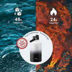 BUZIO 64oz Insulated Water Bottle with Straw Lid and Flex Cap, Stainless Steel Powder-Coat Water Flask, Keep Beverage Cold for 48 Hrs Hot for 24 Hrs Simple Thermo Canteen Mug, White and Black