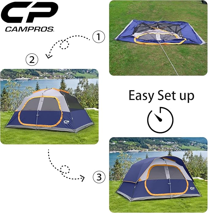 CAMPROS CP Tent 8 Person Camping Tents, Waterproof Windproof Family Tent with Top Rainfly, Large Mesh Windows, Double Layer, Easy Set Up, Portable with Carry Bag, for All Seasons