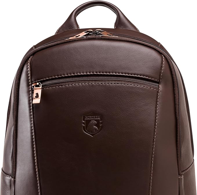 Nordweg Leather Laptop Backpack NW074B – Lightweight Daypack for Work, Travel & College – Fits Laptops up to 15.6” (Brown)