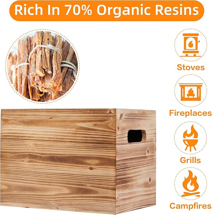 15 lbs Fatwood Fire Starter Sticks, 100% Natural Kindling Firewood Firestarter for Stoves, Pine Wood for Fireplaces, Campfires, Bonfires, Grill