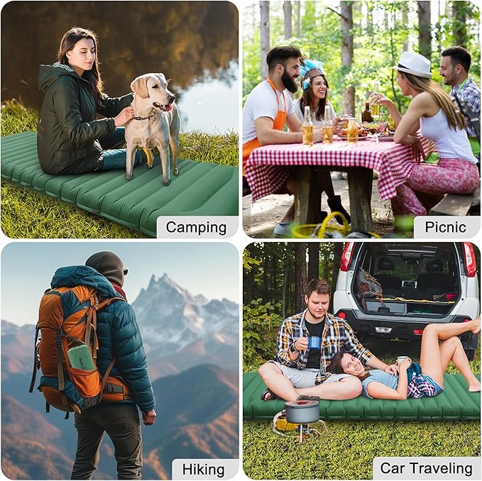 Camping Sleeping Pad,Ultralight Inflatable Camping Pads with Pillow & Foot Pump for Outdoor Hiking Travel Tent Backpacking Trip Car Camp Gear, Airpad Carry Bag,Compact Camping Mat, Green