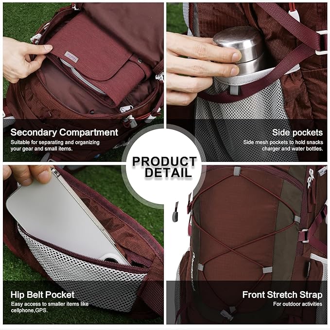 MOUNTAINTOP Hiking Backpack,Lightweight Travel Backpack for Men Women Outdoor Backpacking, Camping