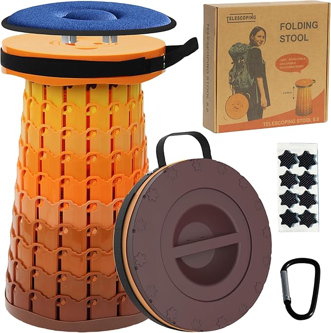 ALEVMOOM Upgraded XXL Telescoping Stool with Cushion,Taller 50cm Wider 30cm Collapsible More Sturdy Capacity 1000Lbs,Portable Camping Adjustable Stool for Garden Fishing Hiking Mountain BBQ (Fire)