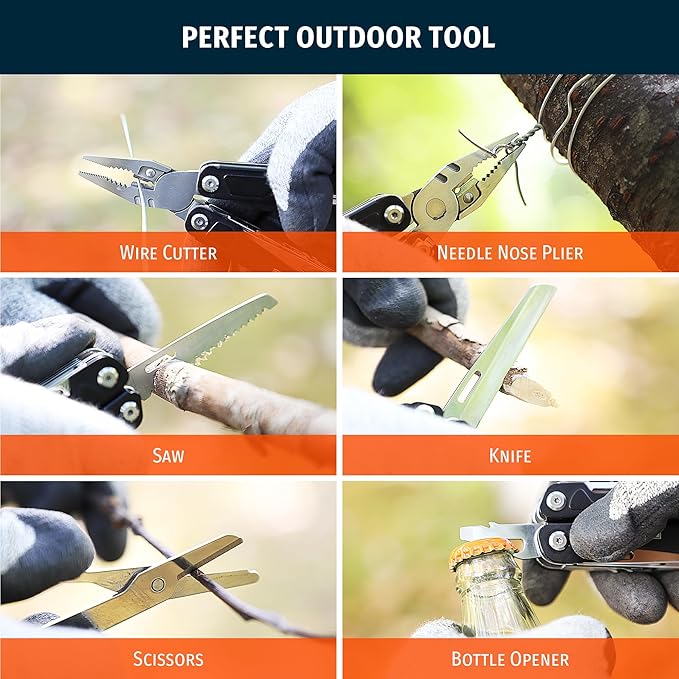 16-in-1 Multitool Pliers, Portable Camping Multi Tool with Safety Lock, Outdoor Survival Gear for Hiking, Hunting, Backpacking
