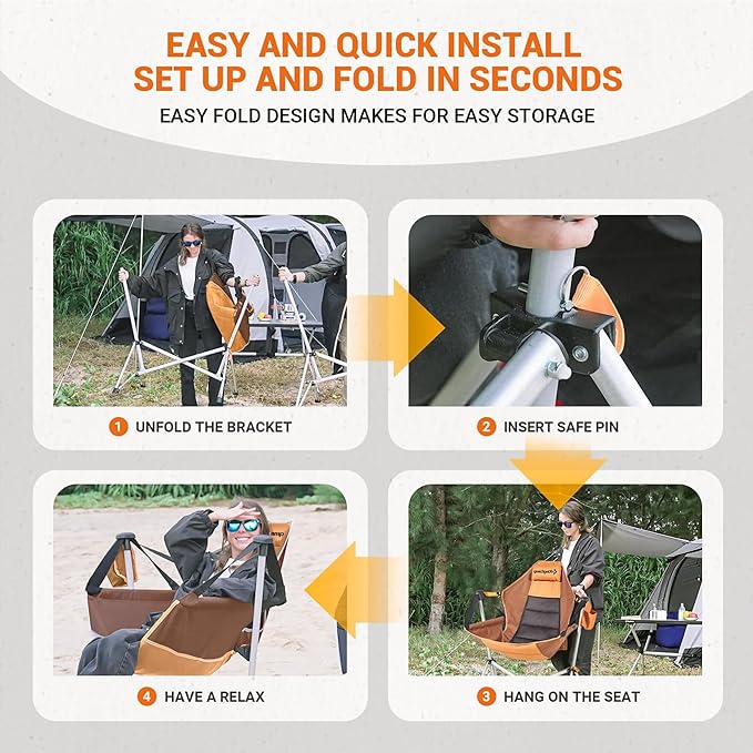 KingCamp Hammock Chair with Footrest, Swinging Portable Folding Camping Chairs for Adults MAX 440lbs Heavy Duty Foldable Oversized Rocker with Cup Holder Pillow for Outdoor Beach Patio Sport Lawn