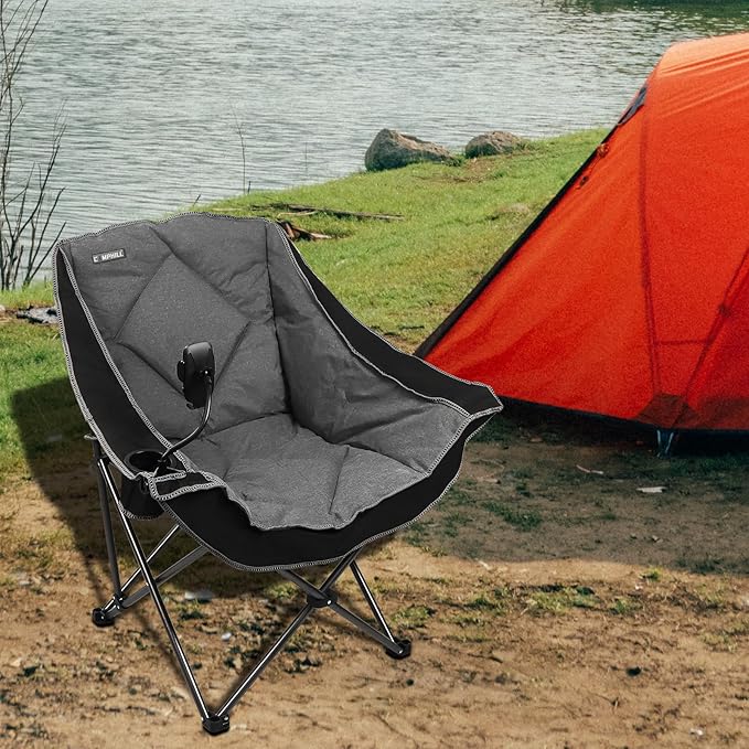 Folding Camping Chair,Oversized Portable Camping Chair with Cup Holder and Phone Holder,Heavy Duty Padded Lawn Chair for Camping, Tailgates, Beach, and Sports