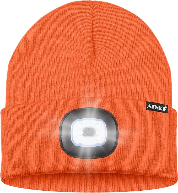 ATNKE LED Lighted Beanie Hat,USB Rechargeable 4 LED Running Headlamp Bright Cap with The Light Gifts for Men and Women