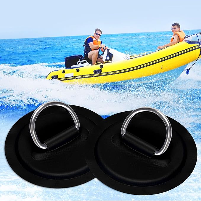 TOBWOLF 6 Pack Stainless Steel D-Ring Patch for Inflatable Boat Kayak Dinghy SUP, D-Ring PVC Patch Stand-Up Paddleboard Canoe Rafting Accessories, NO Glue Included