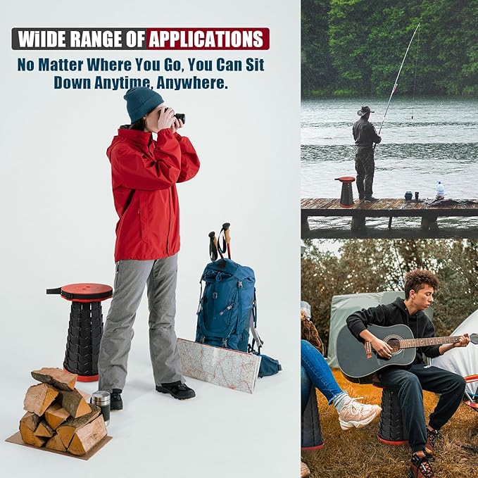 2PCS Upgraded Collapsible Stool Thickened Set, Portable Stool Folding Stools, Foldable Chair for Camping Fishing Hiking BBQ and Outdoor Activities - Max 400lbs（Red）