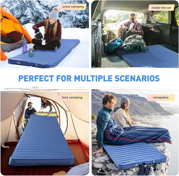 Elegear Air & Foam Camping Sleeping Pad, HexaFoam Camping Mattress Pad with Built-in Foot Pump Memory Foam Camp Pad 4-Season Camp Sleeping Mat for Travel/Car/Tent, Blue