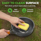 NutriChef Camping Cookware Set - Lightweight Nonstick Pots, Pans, Utensils, Bowls, Cutlery, and Cleaning Tools with Mesh Bag, Foldable Handles, Compact Outdoor Cooking Gear for Hiking & Travel (Grey)