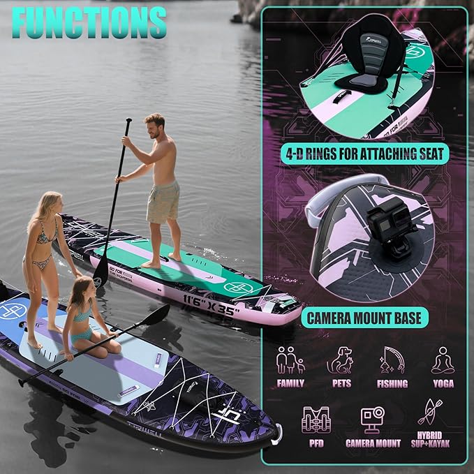 UPWELL 11'6"×35" Extra Wide Inflatable Paddle Board, Stand Up Paddle Board for Youth & Adults, Stable Design, Premium SUP Accessories, 120L Backpack, 10L Dry Bag, Paddle, Leash, Hand Pump, US Fins