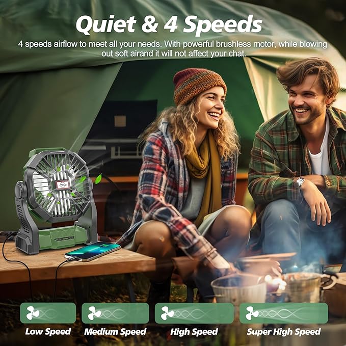 Portable Fan Rechargeable, 20400mAh Cordless Battery Powered Fan with LED Lantern, USB C Battery Operated for Travel Bedroom Home Camping Tent Office Beach Desk Fishing Table