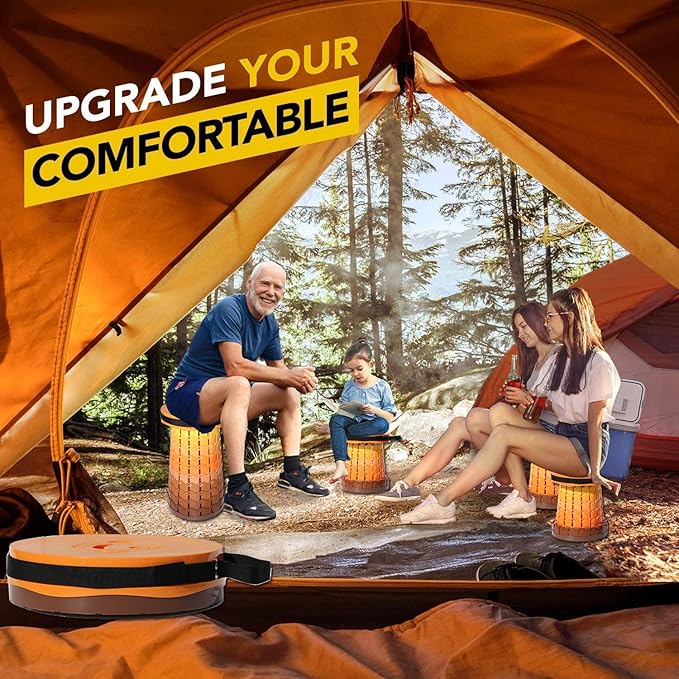 Upgraded 19.7"Portable Collapsible Folding Stool with Cushion Retractable Telescoping Foldable Stool for Adults Heavy Duty Camping Sturdy with Max Load Capacity 1000lbs for Outdoor Fishing Hiking BBQ