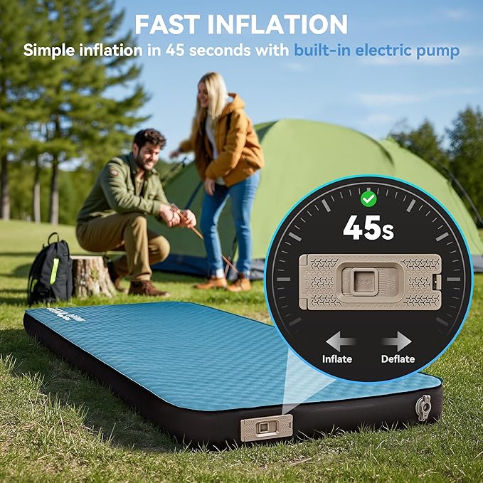 HEETA Self Inflating Sleeping Pad with Electric Pump, 4" Ultra Thick Memory Foam Camping Mattress, 9.5 R-Value Insulated Sleeping Mat, Easy to Inflate & Deflate for Camping Car Travel Tent Cot Bed