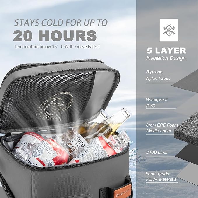 Insulated Cooler Backpack,33/45 Cans Multifunctional Double Deck Leakproof Cooler Bag with Sternum Strap,Large Capacity Lightweight Travel Camping Beach Backpack