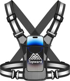 Running Vest Chest Phone Holder for Women Men, Reflective Vest Safety Gear for Dog Walking Cycling - Adjustable Waist/Shoulder