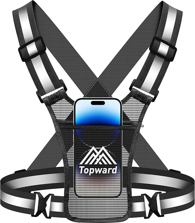 Running Vest Chest Phone Holder for Women Men, Reflective Vest Safety Gear for Dog Walking Cycling - Adjustable Waist/Shoulder