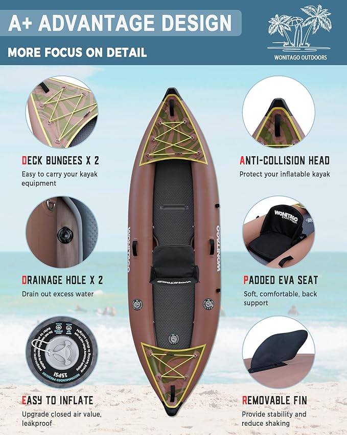 PVC Inflatable Kayak with Drop Stitch Floor, Recreational Touring Kayak with Kayak Paddle, Hand Pump and Carrying Bag, 1-2 Person