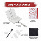 LUSSIER Grilling Basket for Outdoor Grill – Large Foldable Stainless Steel Barbeque Basket with Removable Handle, Skewers & Basting Brush Non-Stick BBQ Grill Basket for Veggies, Fish & Shrimps