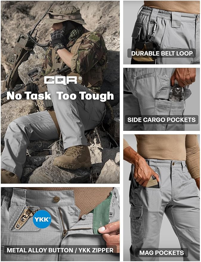 CQR Men's Tactical Pants, Water Resistant Ripstop Cargo Pants, Lightweight EDC Work Hiking Pants, Outdoor Apparel