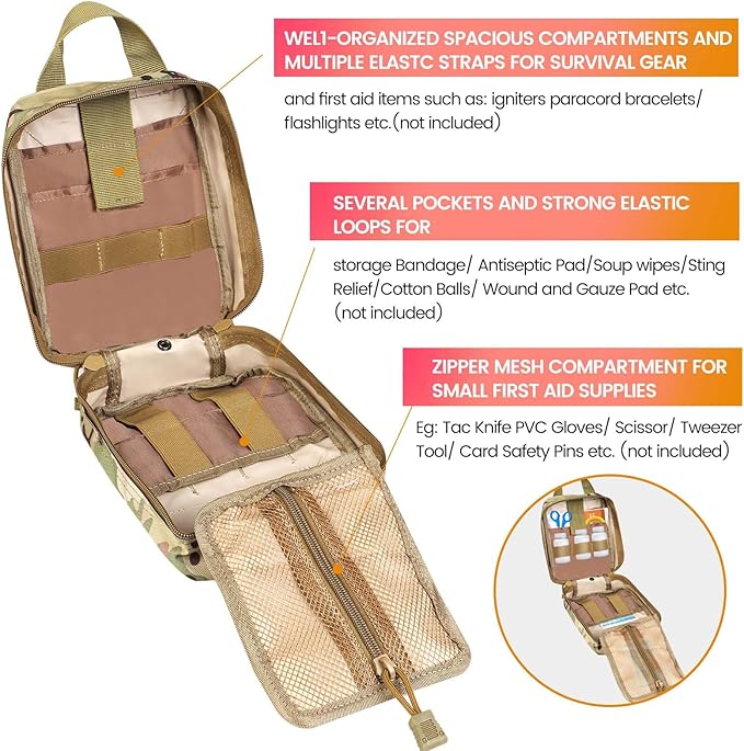 Medical Molle Pouch Tactical - 1000D Nylon First Aid Pouch, Big Capacity EMT Pouch Utility, Heavy Duty Military Grade Rip-Away Ifak Pouch for Home and Outdoor Activities（Bag Only