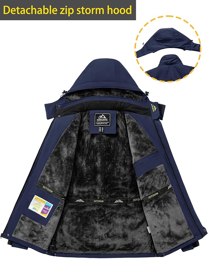 TACVASEN Men's Winter Ski Jacket Waterproof Snow Coats Snowboard Fleece Lining Jacket Warm Parka with Hooded