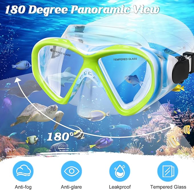 Kids Swim Goggles Snorkel Diving Mask for Boys Girls Ages 5-15, Two-Color Anti-Fog Swimming Goggles with Nose Cover