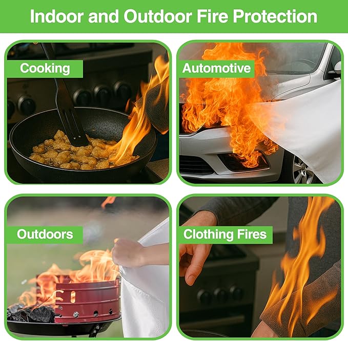 Emergency Fire Blanket - ASTM Certified Fire Suppression Blanket for Home, Kitchen, Grill, Camping, Car & More - 40" x 40" Flame Retardant Fabric, No Mess, Easy Deployment