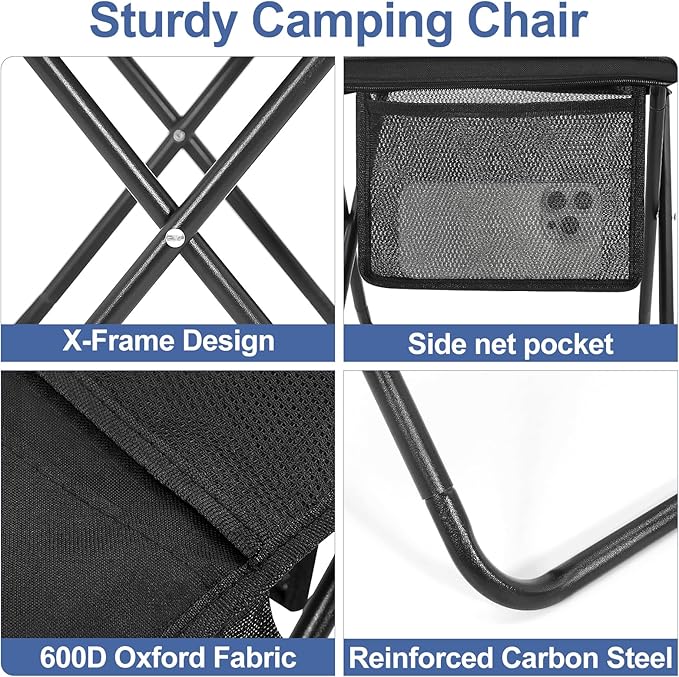 Portable Folding Camp Stool with Side Pocket, Lightweight Foldable Camping Stool for Adults, Backpacking Travel Fishing Stool Mini Chair, Compact Folding Seat with Storage Bag