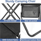 Portable Folding Camp Stool with Side Pocket, Lightweight Foldable Camping Stool for Adults, Backpacking Travel Fishing Stool Mini Chair, Compact Folding Seat with Storage Bag