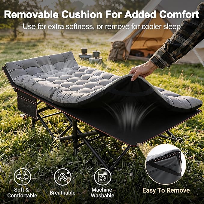 ABORON XXL Camping Cot for Adults 900LBS - 78"×32" Oversized Folding Bed with Mattress Pad, Heavy Duty 1200D Oxford Outdoor Cot with Carry Bag
