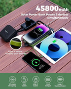 GOODaaa Solar Power Bank, 45800mAh Wireless Portable Charger Built-in Cables,15W Fast Charging Solar Charger, USB C in&Out and USB A Battery Pack for Outdoor with Radio,Flashlight