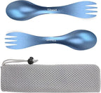 2 in 1 Titanium Spoon and Fork Combo Backpacking Utensils Lightweight Eco-Friendly Spork for Camping Backpacking Hiking Travel etc (2 Pack)