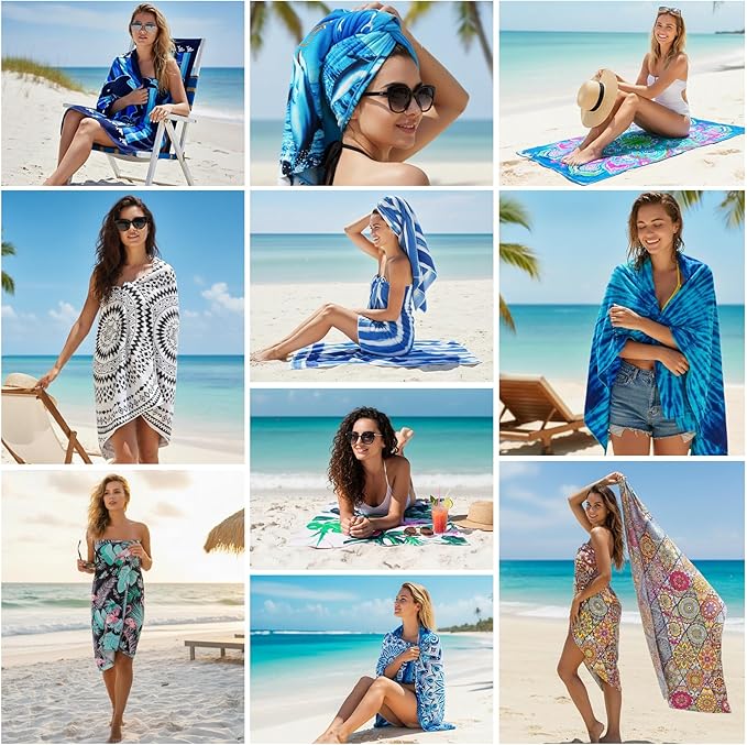 2 Packs Oversized Beach Towel Set 36 x 72 in XL Extra Large Big Soft Clearance Pool Swim Camping Travel Terry Towels Blanket for Adult Cruise Lounge Chair Cover Gift Women Men Blue Striped Dolphins