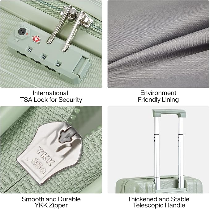 Hanke 20 Inch Carry On Luggage 22x14x9 Airline Approved Lightweight PC Hard Shell Suitcases with Wheels Travel Luggage Rolling Suitcase Travel Luggage Bag for Weekender(Bamboo Green)