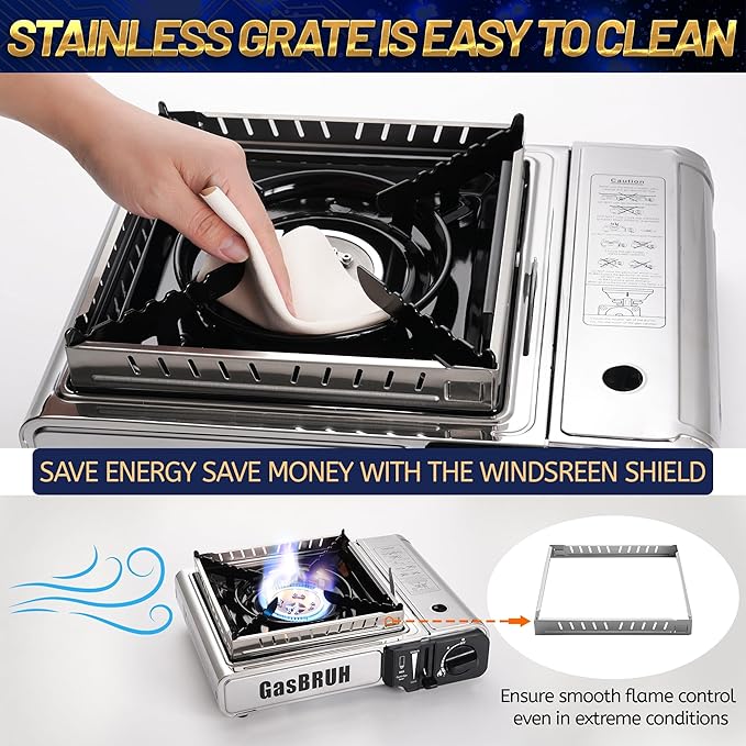 Propane or Butane Stove with Windblocker, Dual Fuel 10,000 BTU Stainess Steel Propane Stove for Camping(TANK not included)